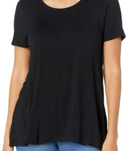 Amazon Essentials Camiseta Holgada de Manga Corta y Cuello Redondo y Amplio (Disponible en Tallas Grandes) Mujer, Negro, XL