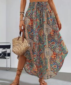 Faldas largas bohemias para mujer, falda larga de verano, a la moda, fluida, floral, cintura alta, acampanada, falda de playa, vestido de vacaciones