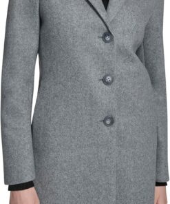 Calvin Klein Classic Faux Wool Overcoat – Long Button Front Winter Jacket Abrigo de guisante Mujer (Pack de 1)