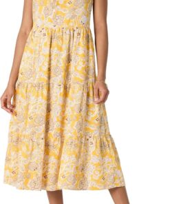 Amazon Essentials Mujer Vestido Midi, a Capas y Holgado de Satén de Algodón con Cuello Redondo