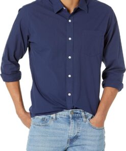 Amazon Essentials Hombre Camisa Informal de Popelina con Manga Larga y Corte Recto