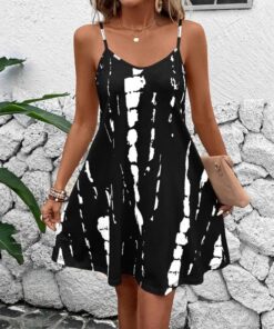 Vestido de verano para mujer, estampado de teñido anudado, sin mangas, cuello en V, tirantes ajustables, casual