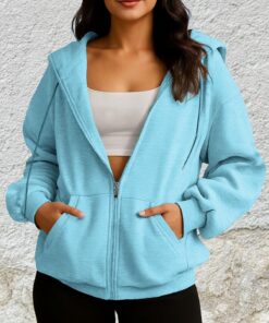 Sudaderas con capucha para mujer, con cremallera, de manga larga, cómodas