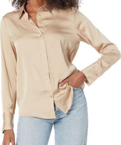 Amazon Essentials Mujer Camisa de Satén con Botones de Corte Estándar (Disponible en Tallas Grandes)