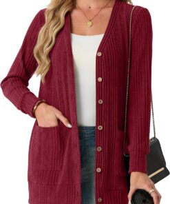 GRECERELLE Cárdigan largo para mujer, con frente abierto, ligero, acanalado, casual, cuello en V, con bolsillos, para primavera, verano y otoño