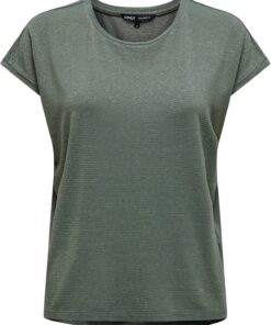 Solo Camiseta de Moda para Mujer con Costura Brillante a Rayas Cuello Redondo Manga Corta
