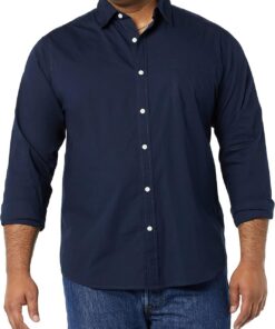 Amazon Essentials Hombre Camisa de Popelina Elástica de Corte Ajustado y Manga Larga