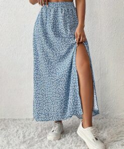 Falda floral para mujer, estilo bohemio, con abertura en el muslo, cintura alta, casual, verano, fin de semana, vacaciones, fiesta