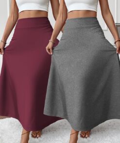 Falda larga elegante de 2 piezas para mujer, de primavera, moderna, oculta, cintura alta, acampanada, longitud al tobillo, regalo para el día de San Valentín