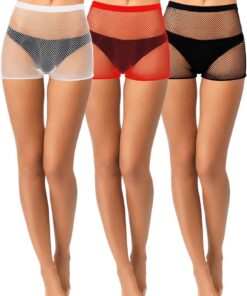 Geyoga 3 pantalones cortos de malla para mujer, pantalones cortos de malla transparente, pantalones cortos de cintura alta, pantalones cortos elásticos para yoga