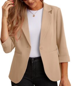 GRECERELLE Blazers para mujer, chaquetas de traje ligeras, manga 3/4, casual, para el trabajo, la oficina, con bolsillos