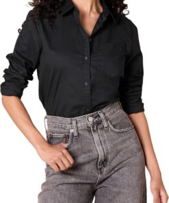 Amazon Essentials Mujer Camisa de Popelina Abotonada de Manga Larga y Corte Estándar