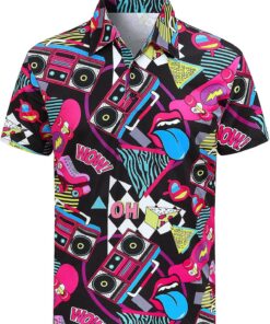 Polo años 70 Hippie Hombre Camisas Anos 60 80s Hippy Flores Golf Manga Corta