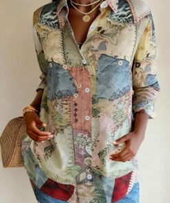 Camisas con botones para mujer, blusa de manga larga con estampado floral, para negocios, casual, trabajo, camisas hawaianas