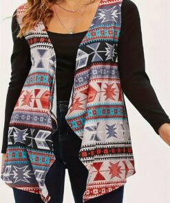 Cárdigan abierto para mujer, manga larga, estampado gráfico, talla grande, para invierno y otoño, suéteres sueltos