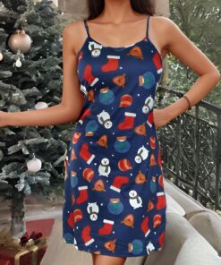 Camisola con estampado de Navidad para mujer, sin mangas, vestido de dormir para vacaciones, ropa de dormir