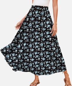 Faldas elásticas de cintura alta para mujer, estilo bohemio, casual, playa, vacaciones, estampado floral, acampanado, DJ802