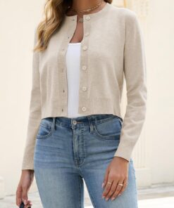 Suéter tipo cárdigan corto para mujer, con botones, bolero, manga larga, para el trabajo, informal, de punto