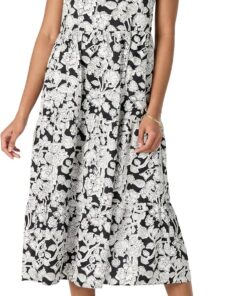Amazon Essentials Mujer Vestido Midi, a Capas y Holgado de Satén de Algodón con Cuello Redondo