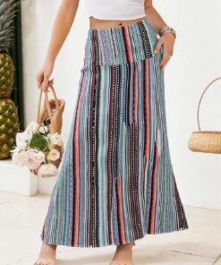 Maxifalda de cintura alta para mujer, acampanada, holgada, casual, ligera, para verano, playa, bohemia