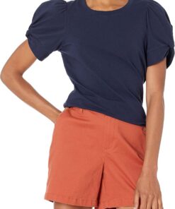 Amazon Essentials Camiseta de Cuello Redondo, Manga Abullonada, Corte Estándar Mujer