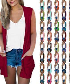 HUIFUAO - Cárdigans sin mangas para mujer, talla grande, parte delantera abierta, para usar en primavera, otoño, ropa de abrigo ligera con bolsillo, café, X-Large
