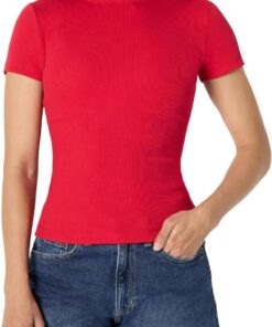 Amazon Essentials Camiseta de Manga Corta Acanalada y Elástica de Corte Ajustado Mujer