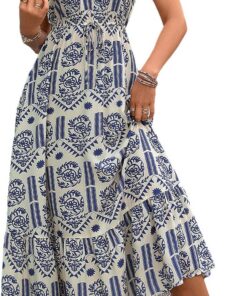 Vestido largo de verano para mujer, estampado floral, cuello en V, sin mangas, bohemio, playa, casual, vestido de viaje, DJ583