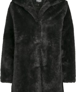 URBAN CLASSICS Abrigo de Pelo Sintético para Mujer con Capucha Grande, Chaqueta con Bolsillos Laterales y Cierre de Ojal, Tallas XS a 5XL