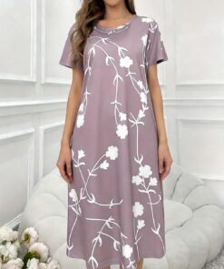 Camisón de verano para mujer, de manga corta, floral, suave, ropa de dormir casual, para el hogar, camisón largo para primavera