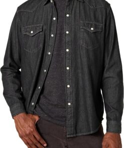 Amazon Essentials Hombre Camisa Vaquera de Corte Ajustado de Manga Larga con Botones a Presión