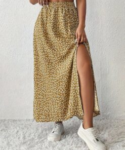 Falda floral para mujer, estilo bohemio, con abertura en el muslo, cintura alta, casual, verano, fin de semana, vacaciones, fiesta