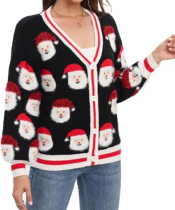 LUBOT Suéteres de Navidad para Mujer, feos, Suaves, mullidos, de Punto, de Manga Larga, para Fiestas de Navidad, Vacaciones, Tallas S-XXL