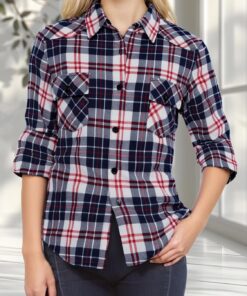 Blusa casual de franela de manga larga con botones para mujer
