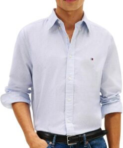 Tommy Hilfiger Flex Poplin Fake Solid RF Shirt Mw0mw41711 Camisa L/S Hombre (Pack de 1)