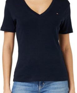 Tommy Hilfiger Camiseta de Manga Corta Mujer New Slim Cody V-Neck Cuello de Pico