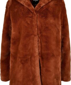 URBAN CLASSICS Abrigo de Pelo Sintético para Mujer con Capucha Grande, Chaqueta con Bolsillos Laterales y Cierre de Ojal, Tallas XS a 5XL