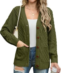 GRECERELLE Womens Cardigans Knit Winter Jumpers Cardigan Long Sleeve Button Down V Neck Oversized Outerwear with Pocket