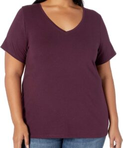 Amazon Essentials Mujer Camiseta de Manga Corta con Cuello en V de Talla Grande