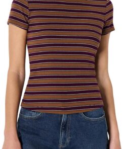 Amazon Essentials Camiseta de Manga Corta Acanalada y Elástica de Corte Ajustado Mujer