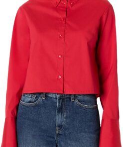 Amazon Essentials Camisa de Vestir de Popelina Elástica de Algodón, Extragrande y con Botones Mujer