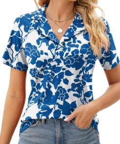 Rapbin Blusa tipo polo para mujer, cuello en V, manga corta, elegante, informal, túnica