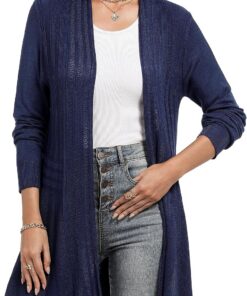 iClosam Cárdigan Largo Mujer de Punto Abierto con Cuello Chal Manga Larga | Estilo casual tipo kimono, chaqueta ligera para verano, combina con camisolas y pareos, como capa ligera, para paseos diarios