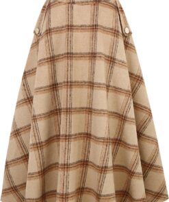 Idealsanxun - Falda larga de lana para mujer, de cintura alta, acampanada, a cuadros, para otoño e invierno