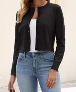 Suéter tipo cárdigan corto para mujer, con botones, bolero, manga larga, para el trabajo, informal, de punto