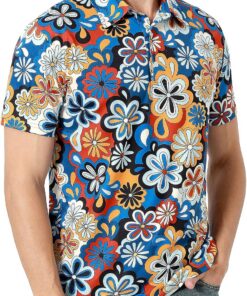 Polo años 70 Hippie Hombre Camisas Anos 60 80s Hippy Flores Golf Manga Corta