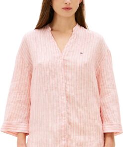 Tommy Hilfiger ESS Linen Collarless Shirt Ww0ww48926 Camisa L/S Mujer (Pack de 1)