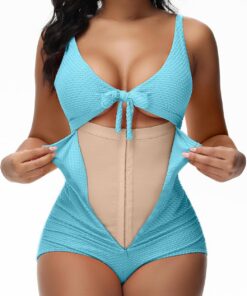 SHAPSHE Traje de baño de una pieza con control de abdomen para mujer, traje de baño adelgazante, nudo frontal, bikini push up