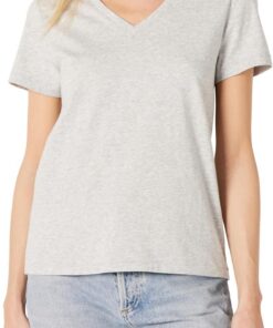 Amazon Essentials Mujer Camiseta de Manga Corta con Cuello en V 100% Algodón, Corte Estándar