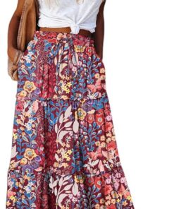 Earkoha - Falda larga maxi informal, con cintura alta, estampado de cachemir y bolsillos